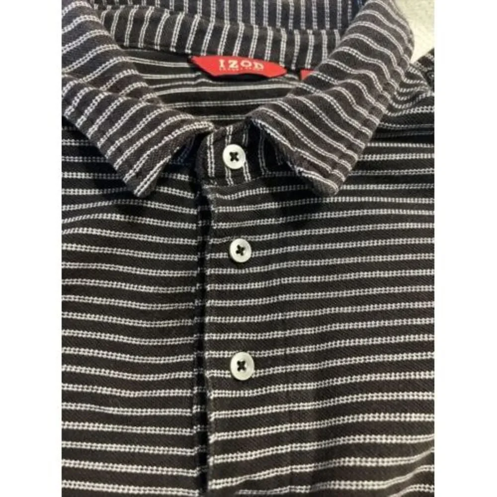Izod Luxury Sport Polo‎ Mens L Short Sleeve Black & White Stripe - Pre Owned
